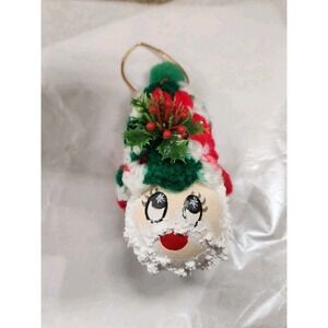 Vintage Christmas handmade crocheted hat Santa Upcycled Light Bulb Face Unique